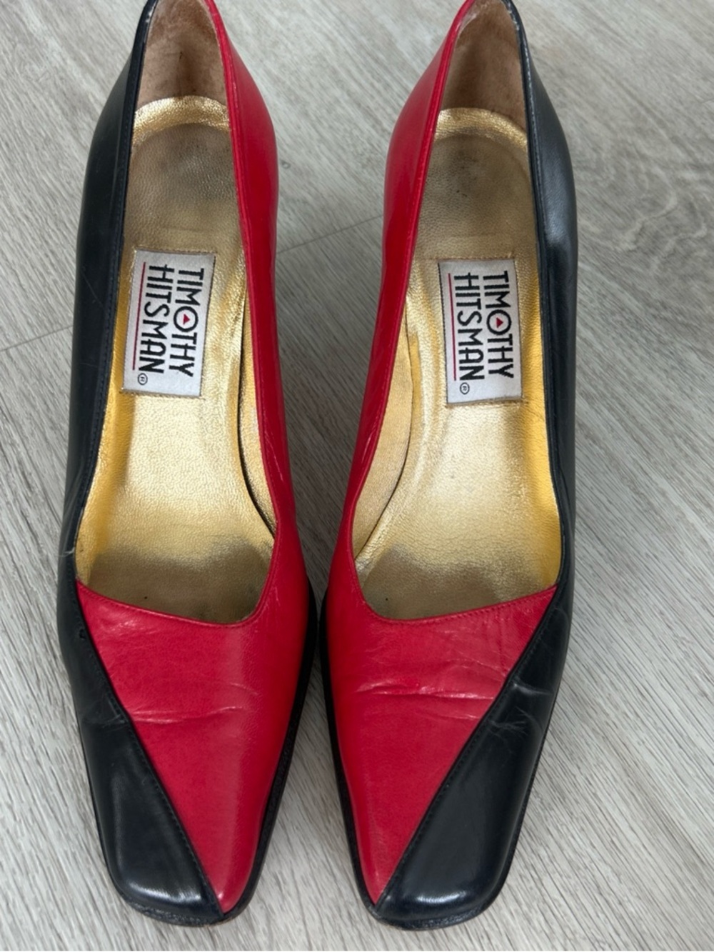 Timothy Hitsman Women’s 7 Red Black Leather Heels Vintage Made in Spain